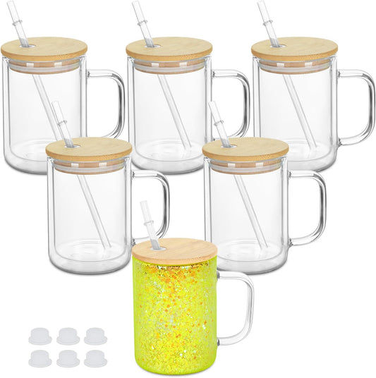 glass coffee mug with bamboo lid